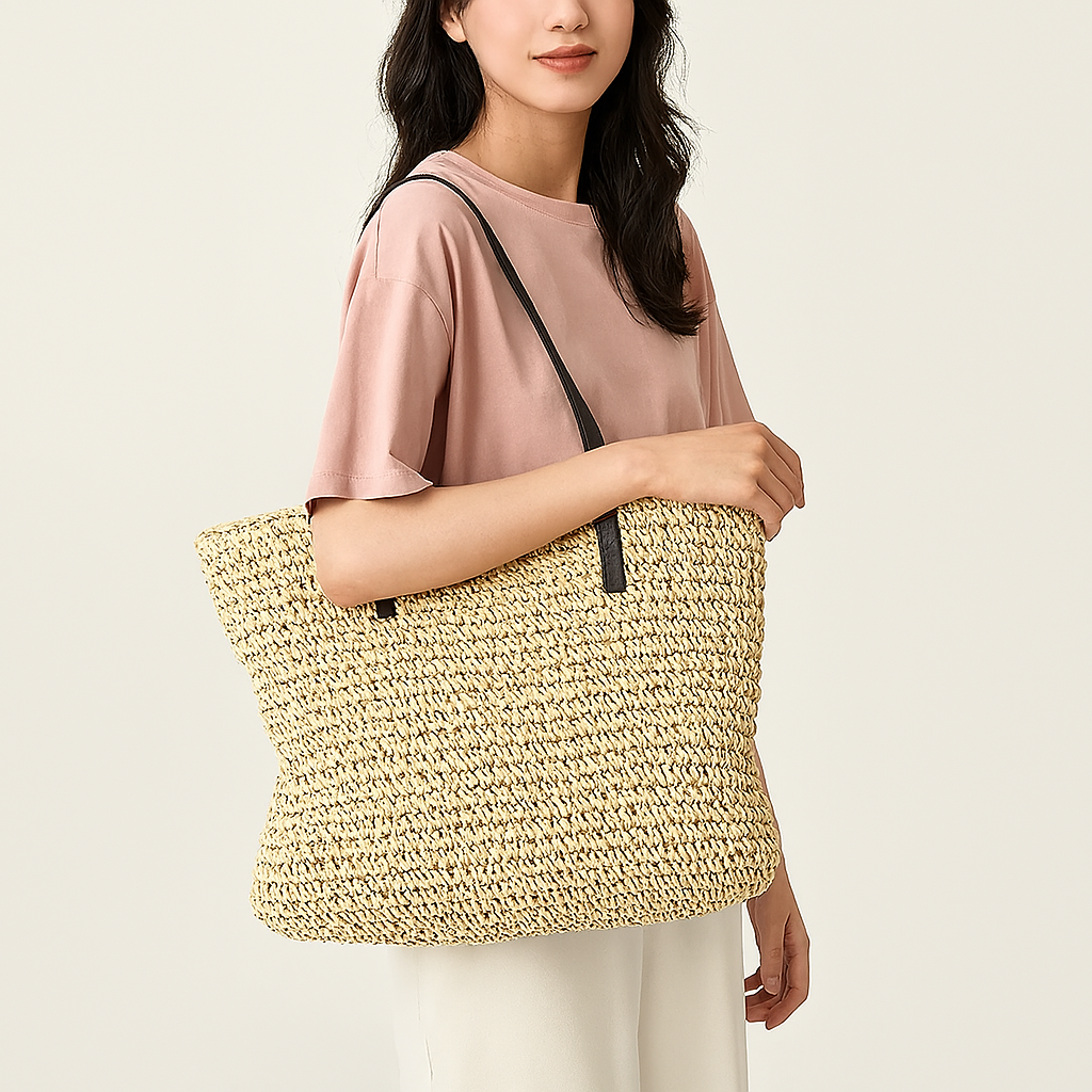 Große Stroh-Tasche – Leichte, ökologische Strand- & Markt-Tasche