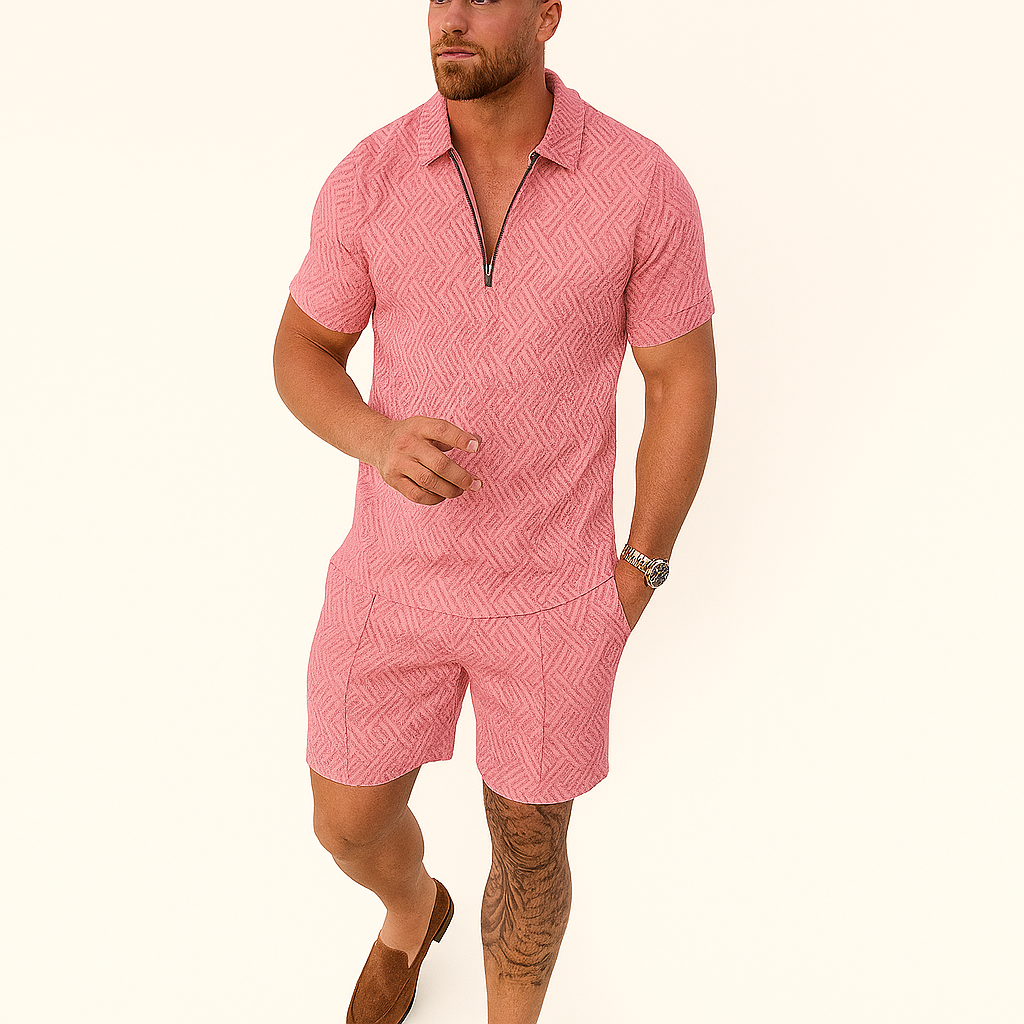 Herren Geometrisches Zip-Up Co-ord Shorts-Set – Sommer Tracksuit