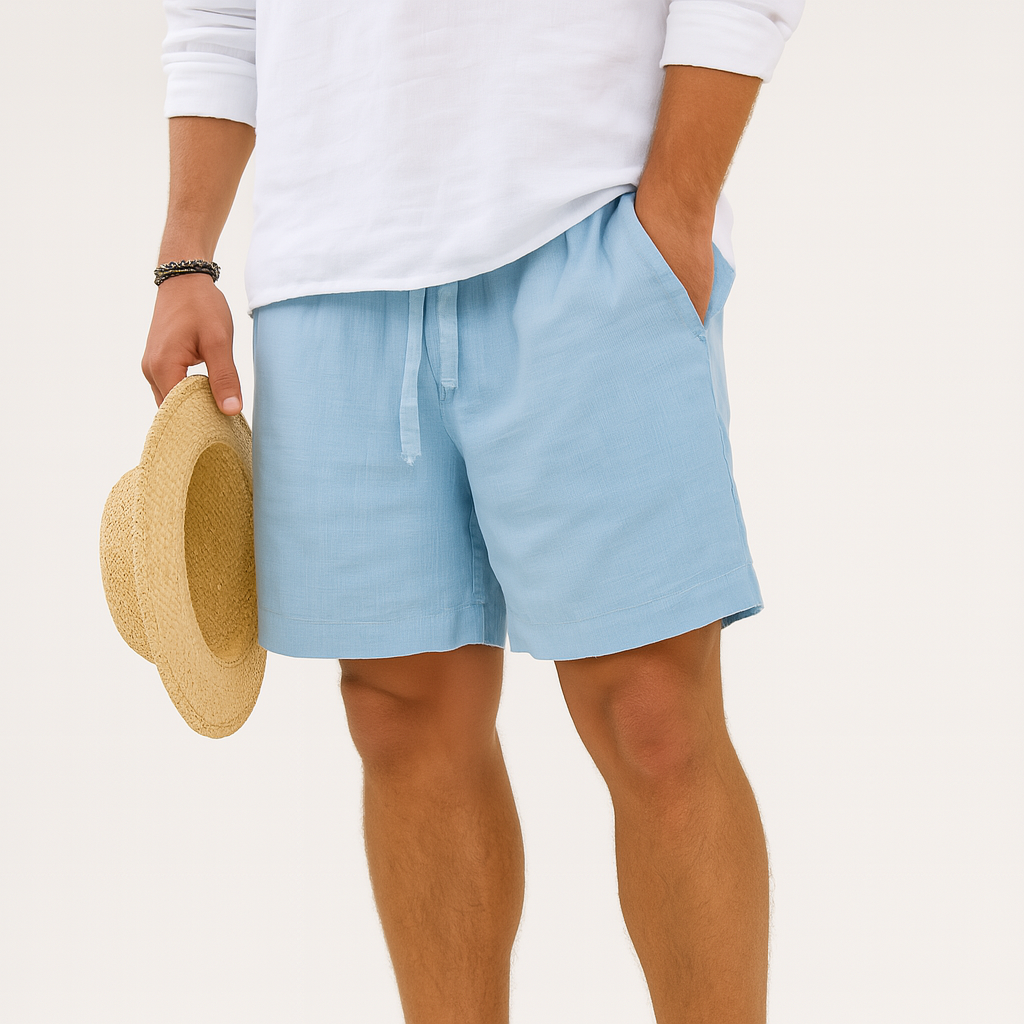 Herren Sommer Leinen Shorts – Leichter Bund mit Kordelzug und elastischem Taillenbund