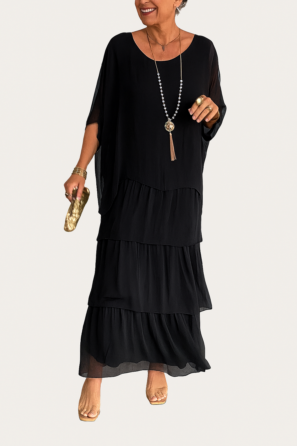 Langes Maxi-Kleid mit Rundhalsausschnitt – Leichter, fließender Sommerstil
