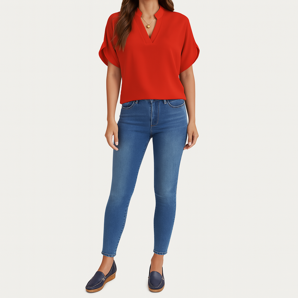 Bluse mit ausgestellten Ärmeln – Leichtes, lässiges Sommer-Top mit Rundhalsausschnitt