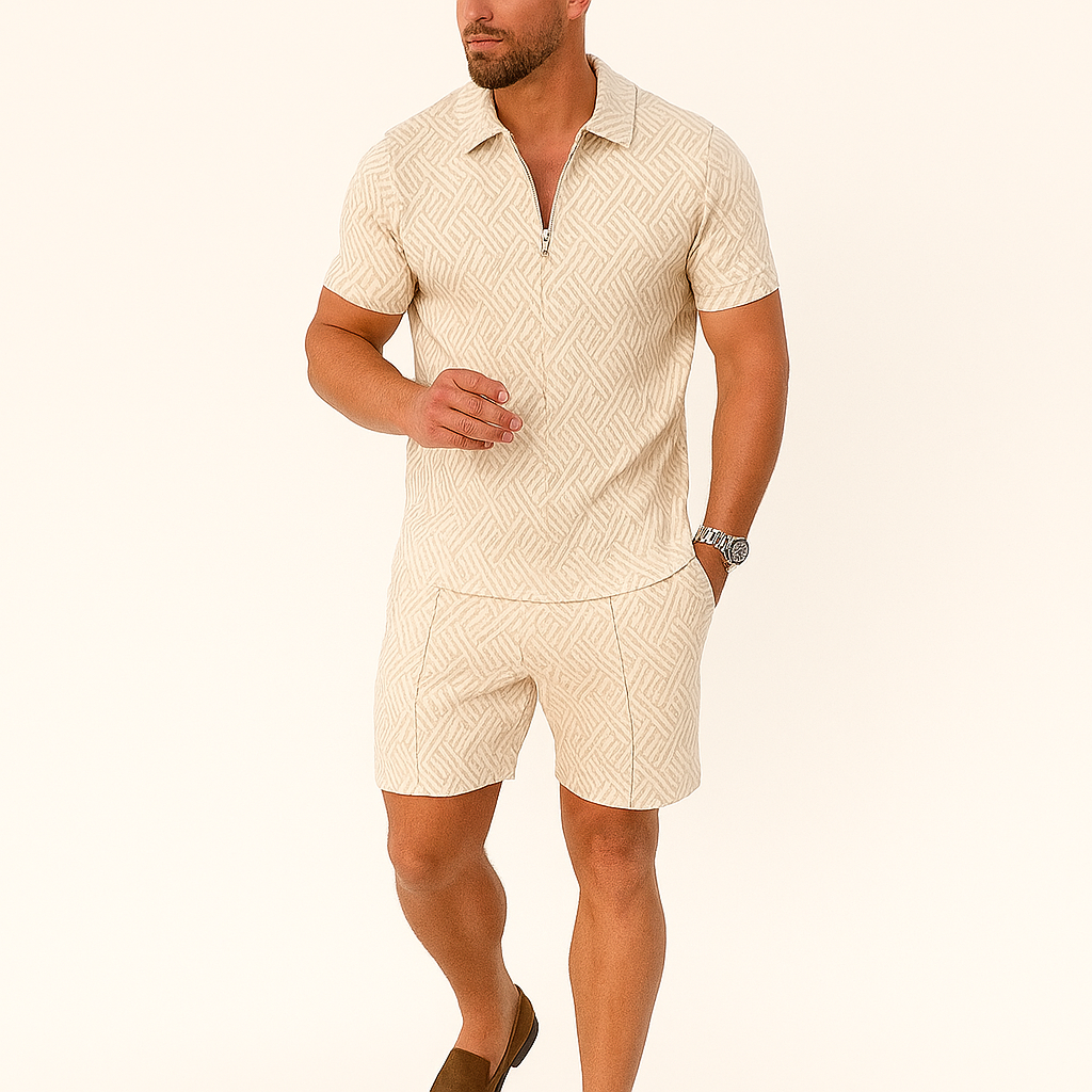 Herren Geometrisches Zip-Up Co-ord Shorts-Set – Sommer Tracksuit