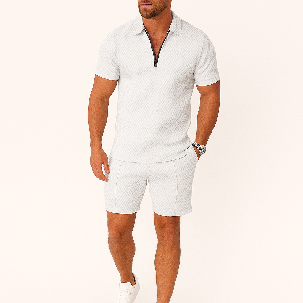 Herren Geometrisches Zip-Up Co-ord Shorts-Set – Sommer Tracksuit