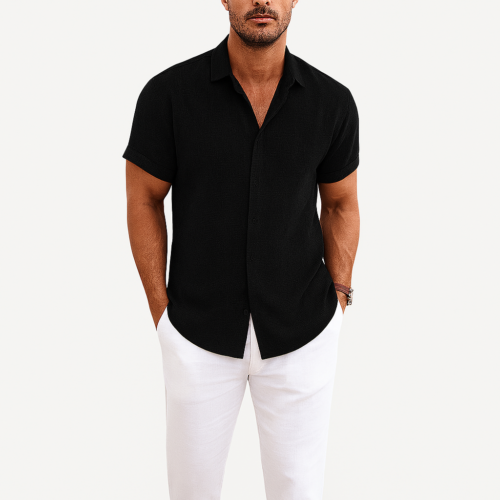 Herren Leichtes Baumwoll-Leinen Hemd – Atmungsaktives Sommer Kurzarm-Shirt