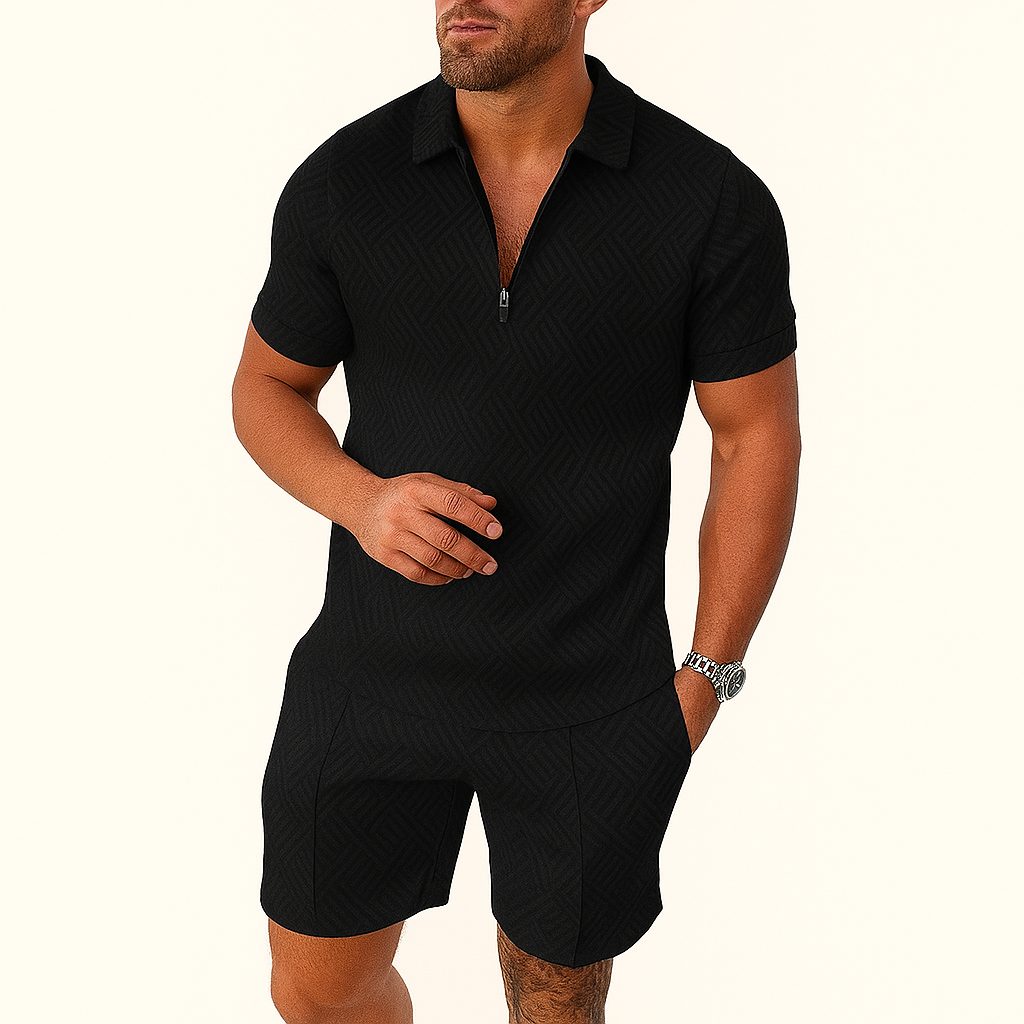 Herren Geometrisches Zip-Up Co-ord Shorts-Set – Sommer Tracksuit