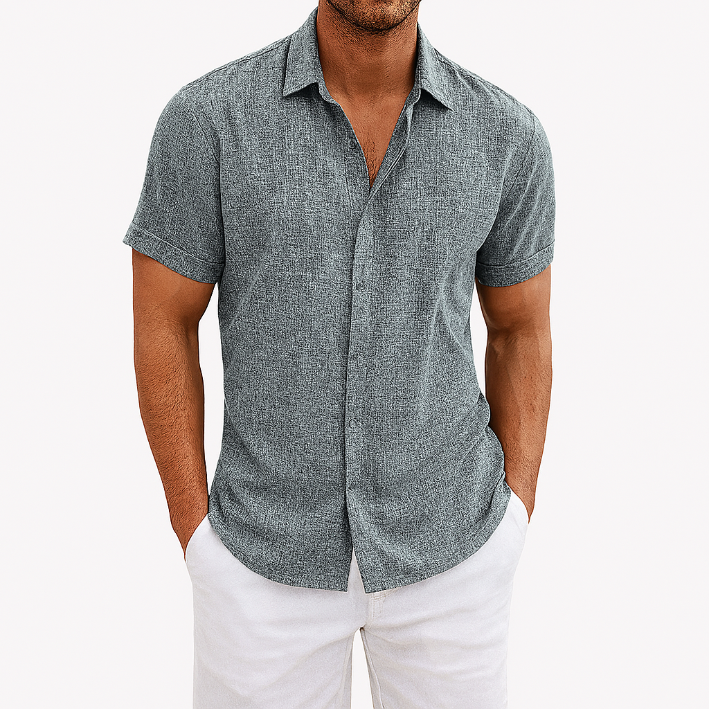 Herren Leichtes Baumwoll-Leinen Hemd – Atmungsaktives Sommer Kurzarm-Shirt