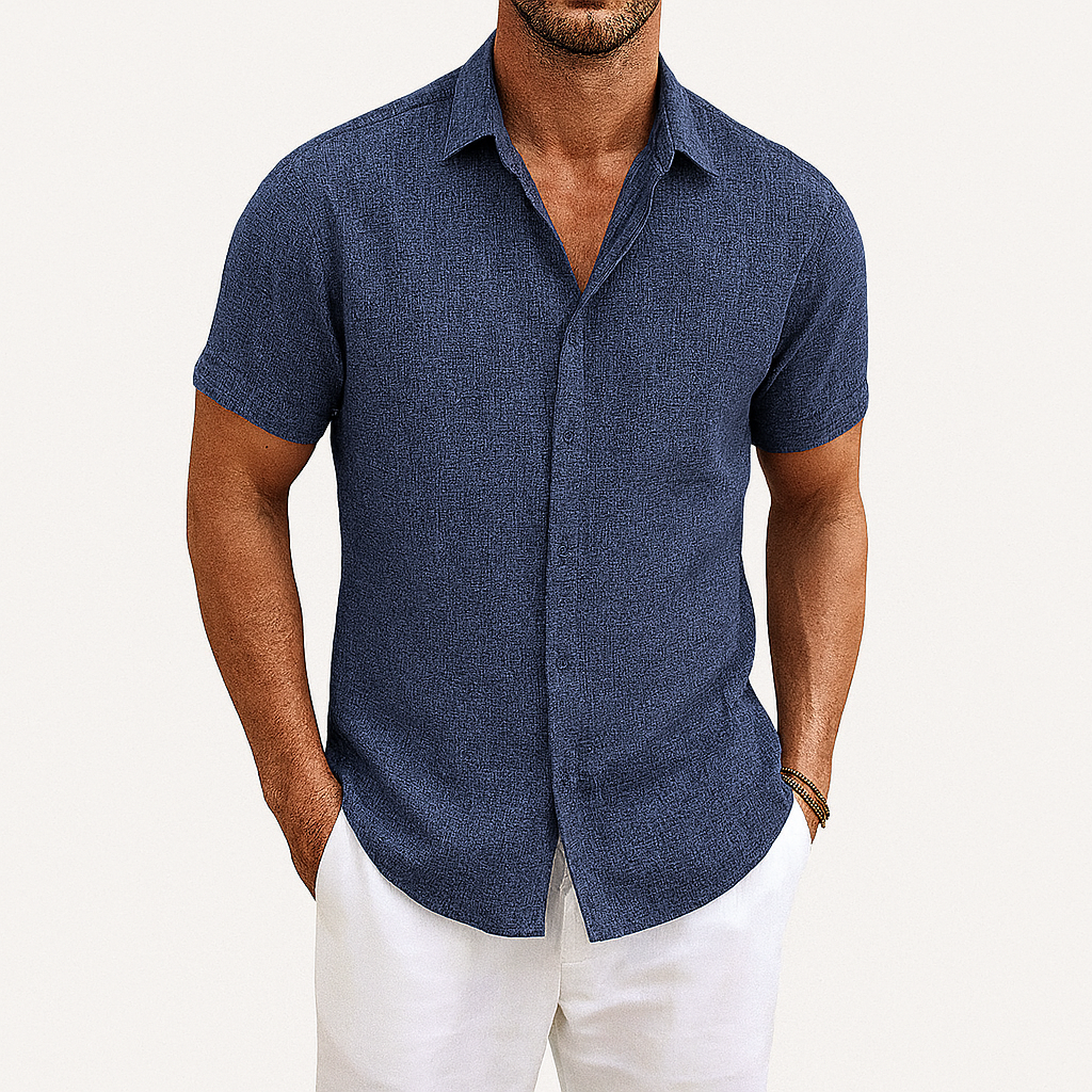Herren Leichtes Baumwoll-Leinen Hemd – Atmungsaktives Sommer Kurzarm-Shirt