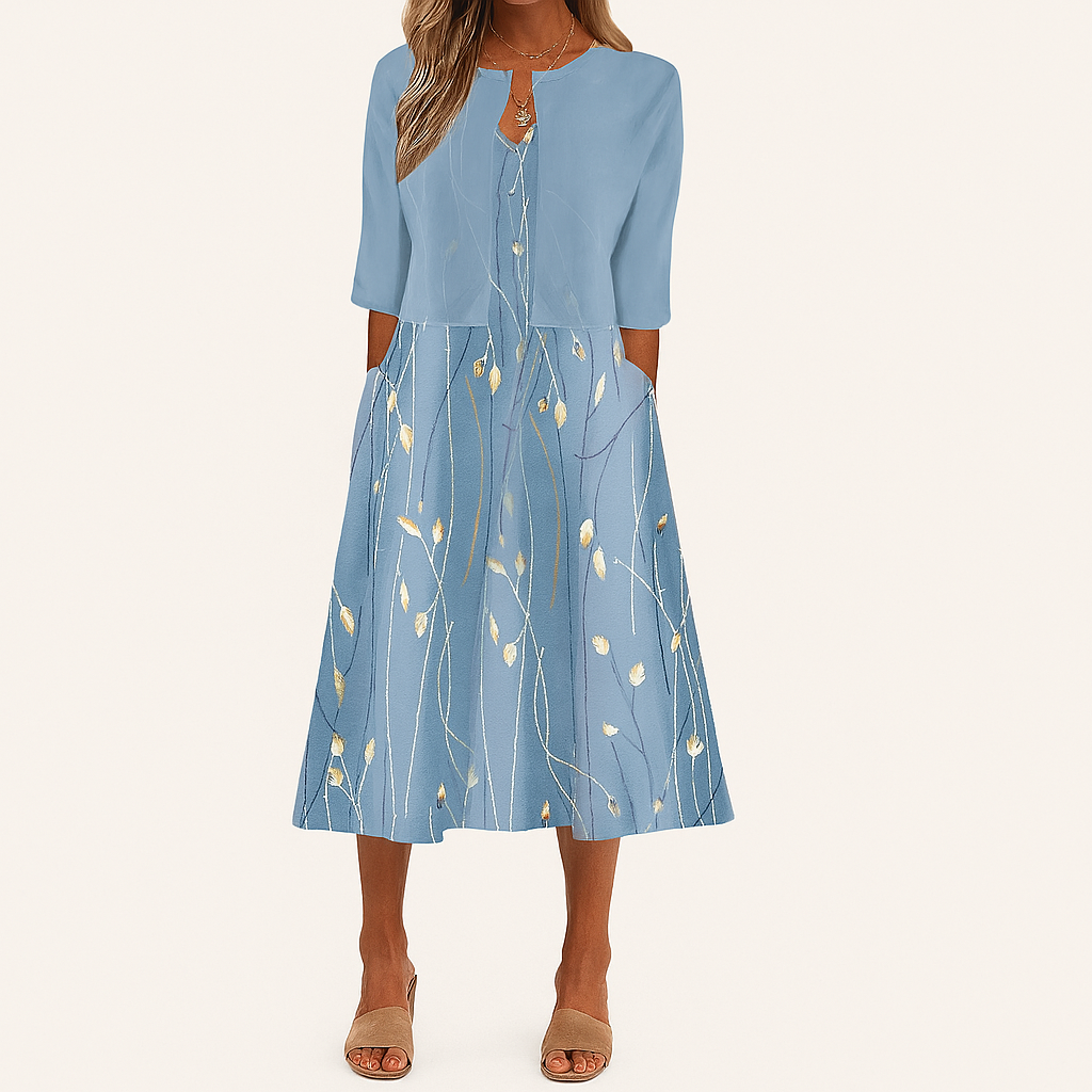 Blumiges Zwei-Teile-Midi-Kleid-Set – Sommer-Gartenanlass