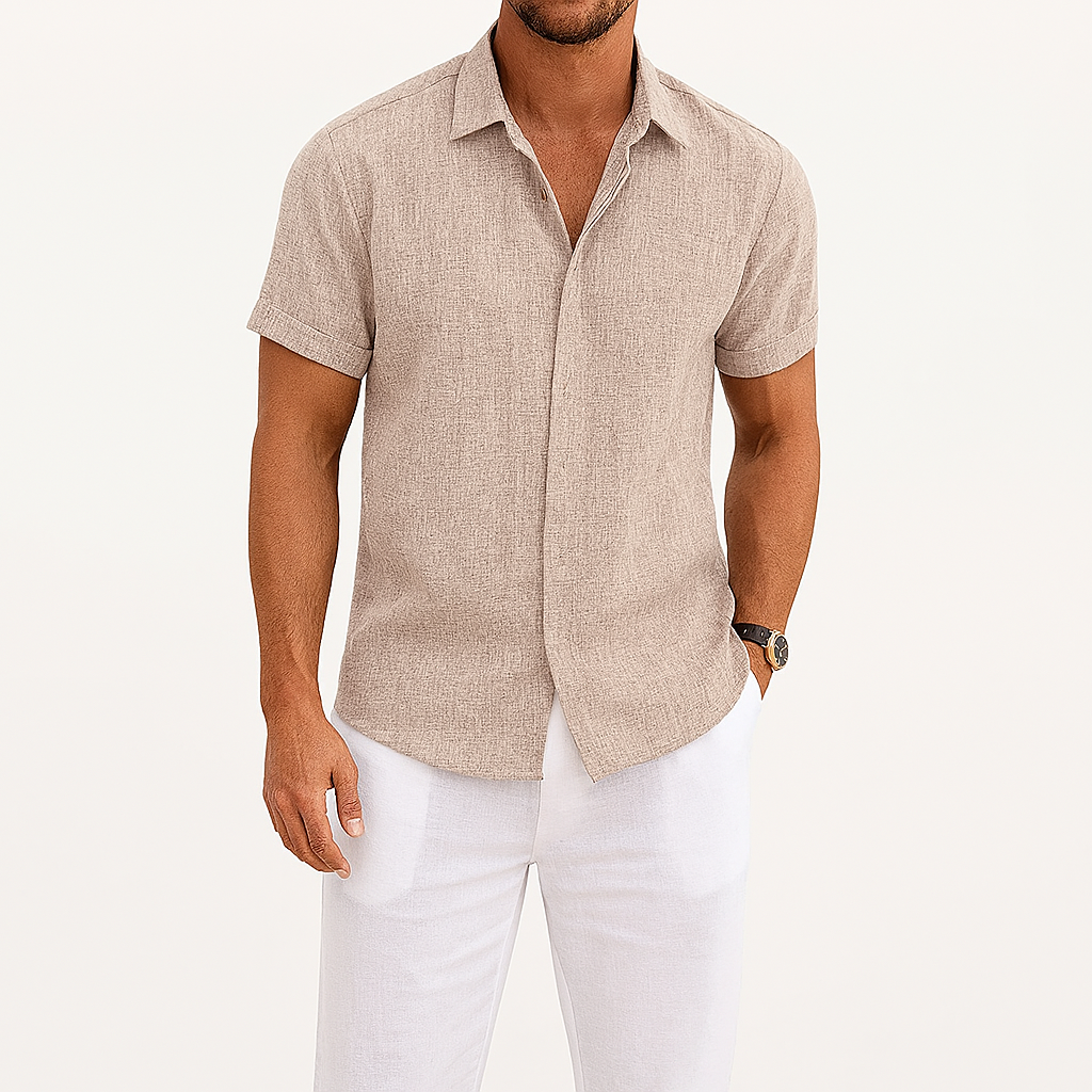 Herren Leichtes Baumwoll-Leinen Hemd – Atmungsaktives Sommer Kurzarm-Shirt