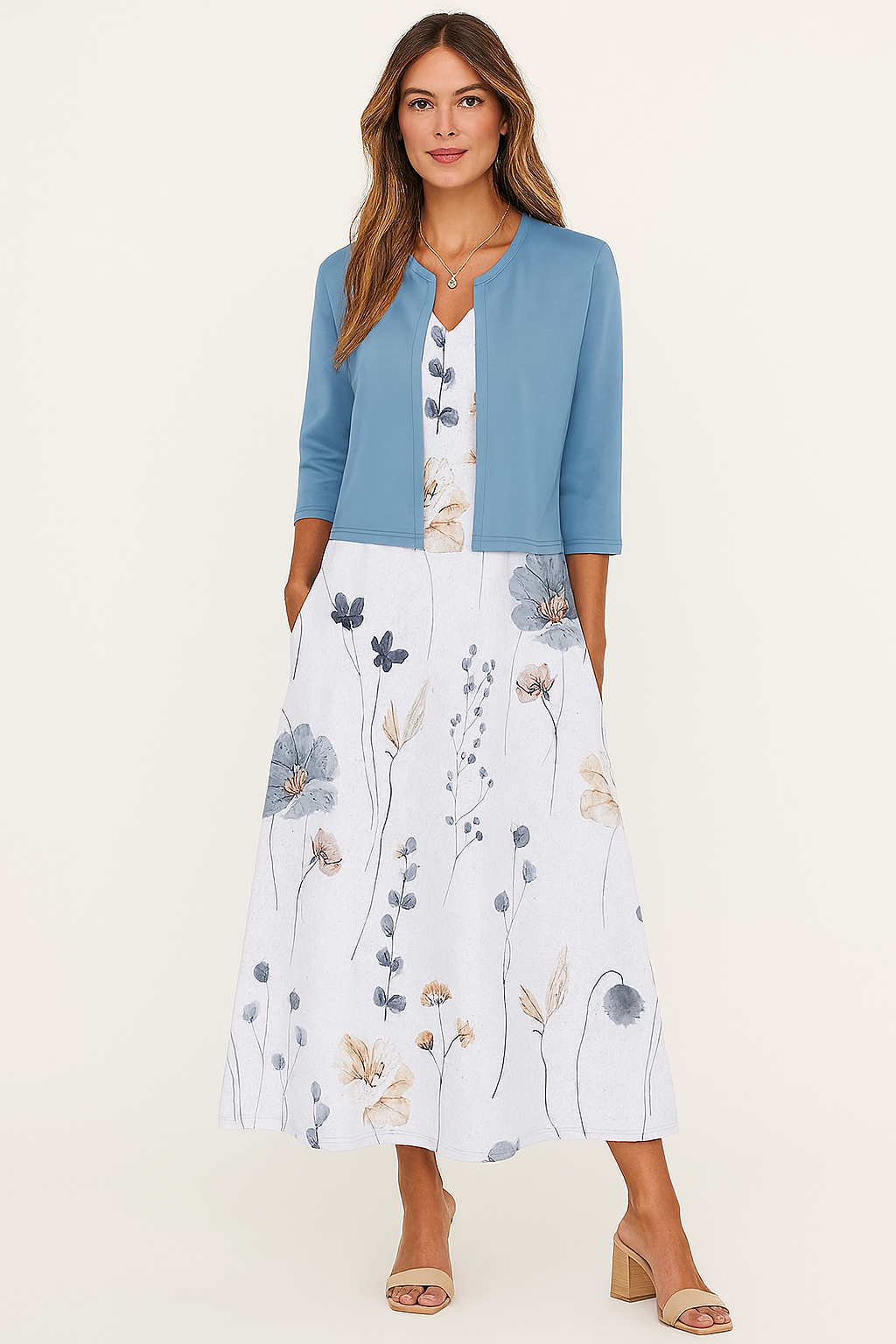 Blumiges Zwei-Teile-Midi-Kleid-Set – Sommer-Gartenanlass