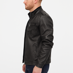 Herren Schwarze Zip-Up Lederjacke – Klassische lässige Oberbekleidung