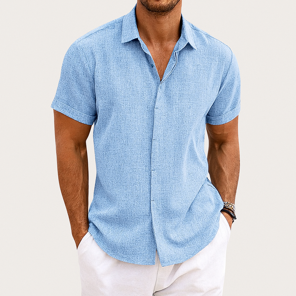 Herren Leichtes Baumwoll-Leinen Hemd – Atmungsaktives Sommer Kurzarm-Shirt