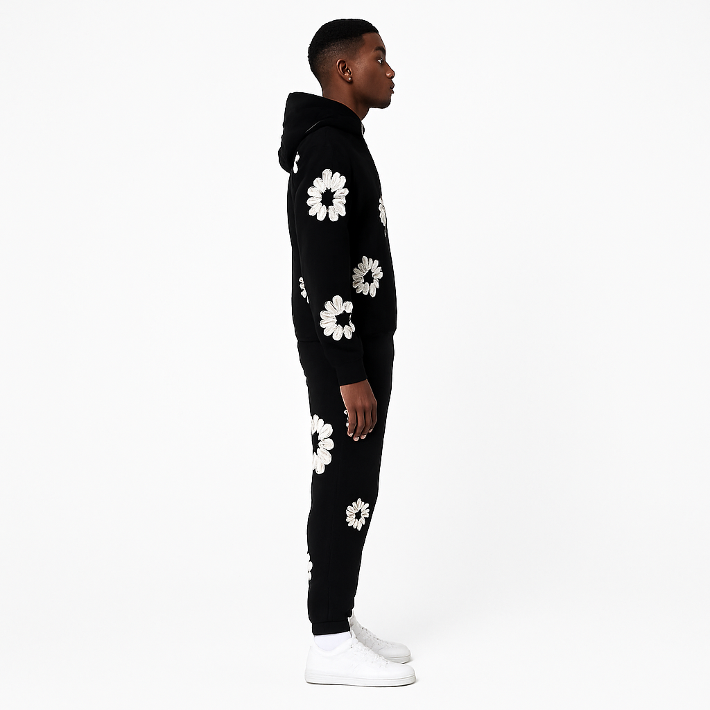 Unisex Floral Trainingsanzug Set mit Kapuzenpullover und Jogginghose – Streetwear