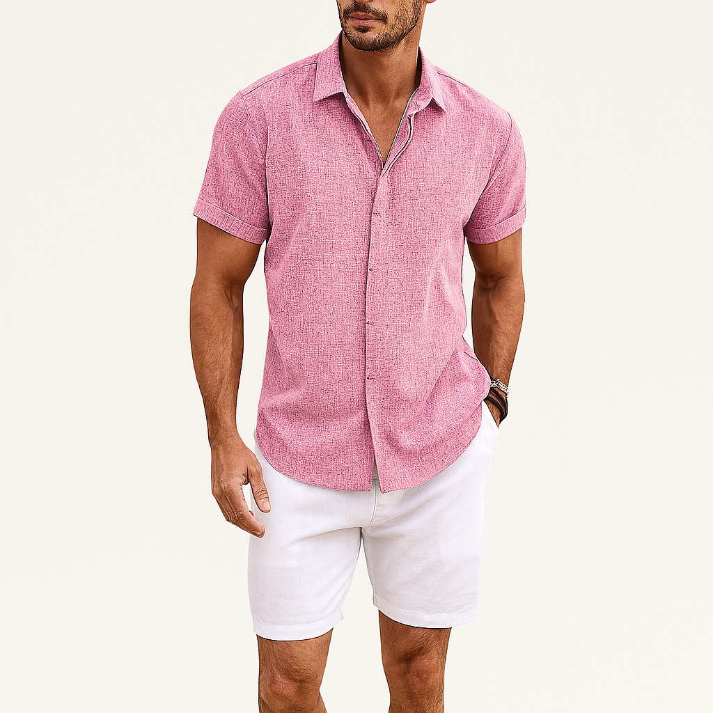 Herren Leichtes Baumwoll-Leinen Hemd – Atmungsaktives Sommer Kurzarm-Shirt