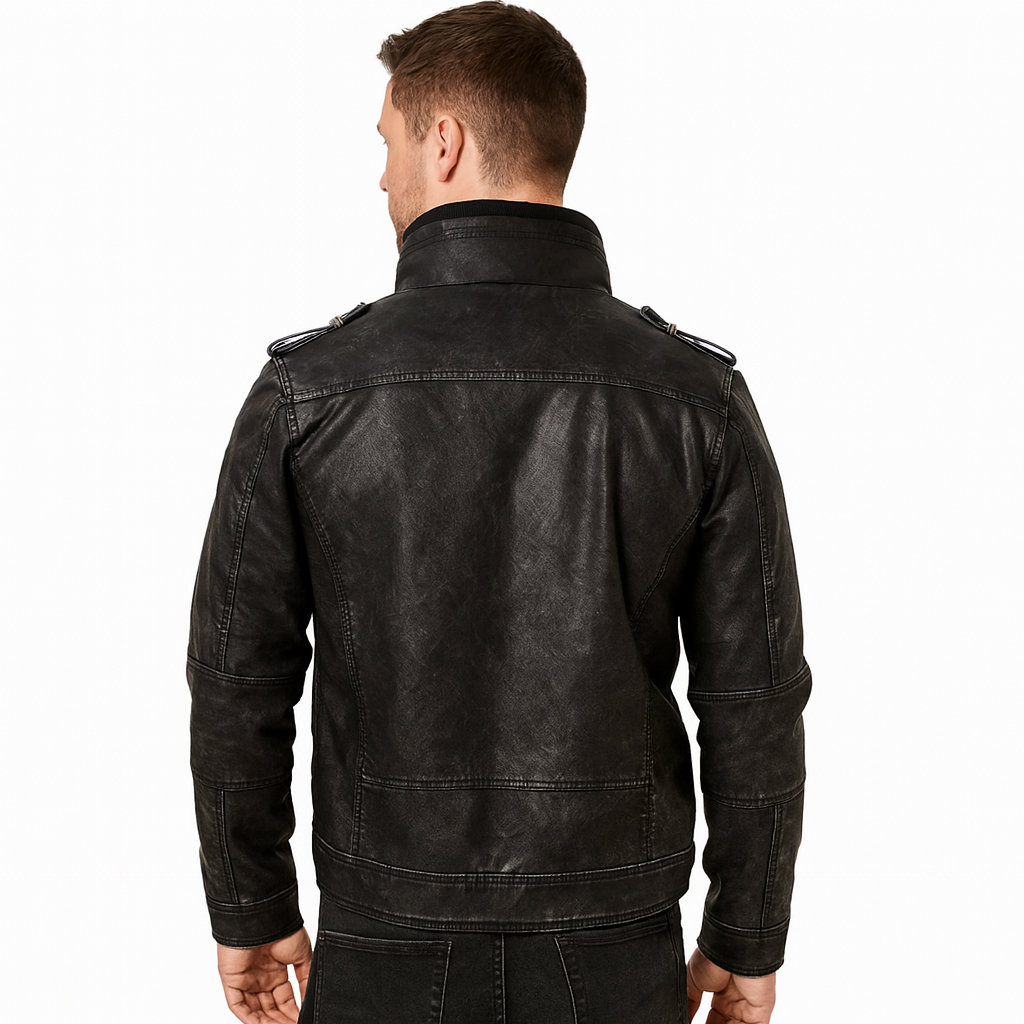 Herren Schwarze Zip-Up Lederjacke – Klassische lässige Oberbekleidung
