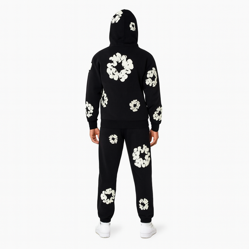 Unisex Floral Trainingsanzug Set mit Kapuzenpullover und Jogginghose – Streetwear