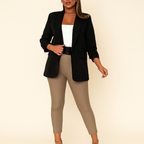 Schwarzer Blazer mit gerafften Ärmeln – Elegante Jacke mit Schalkragen