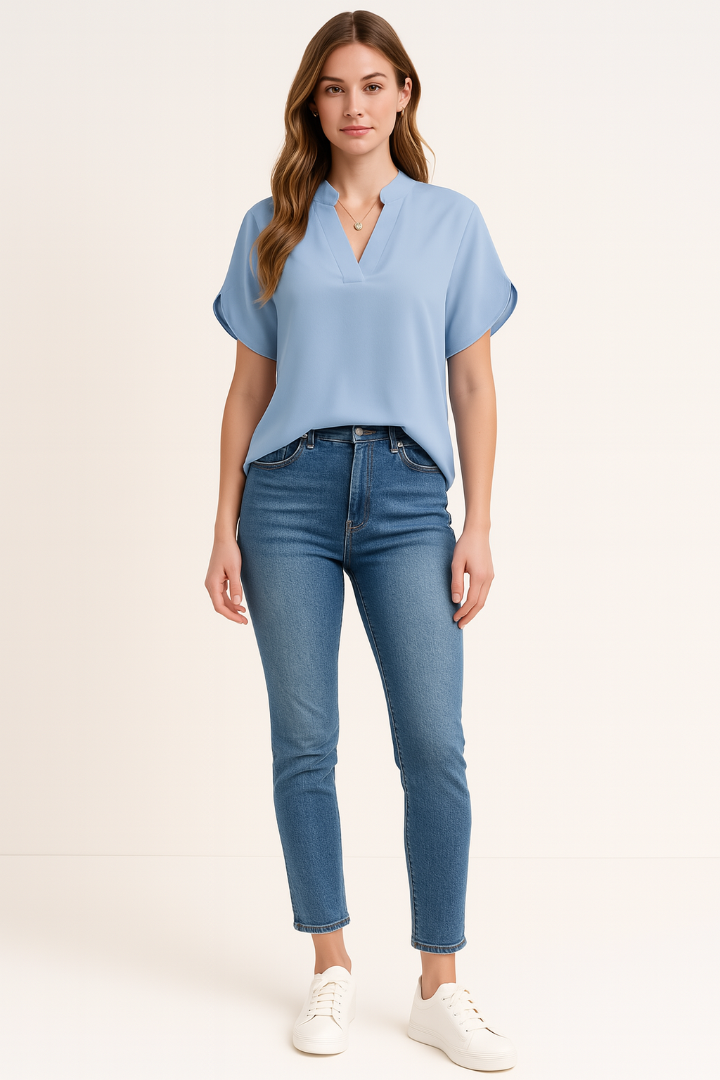 Bluse mit ausgestellten Ärmeln – Leichtes, lässiges Sommer-Top mit Rundhalsausschnitt