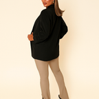Schwarzer Blazer mit gerafften Ärmeln – Elegante Jacke mit Schalkragen