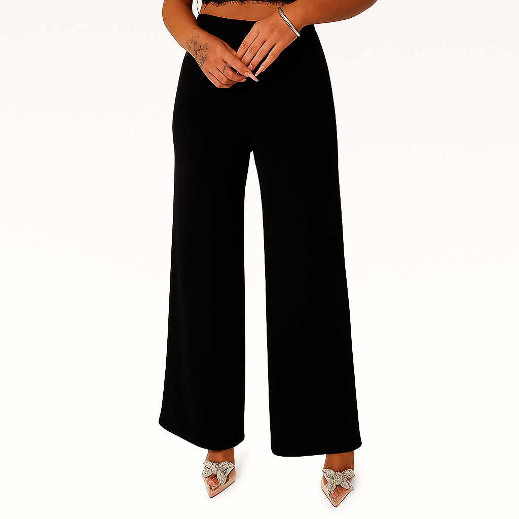 Schwarze High-Waist Hose mit weitem Bein – Fließender Palazzo-Stil