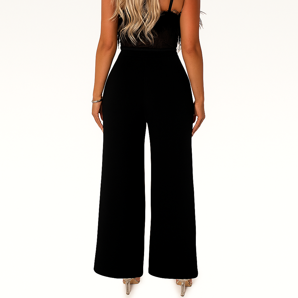 Schwarze High-Waist Hose mit weitem Bein – Fließender Palazzo-Stil
