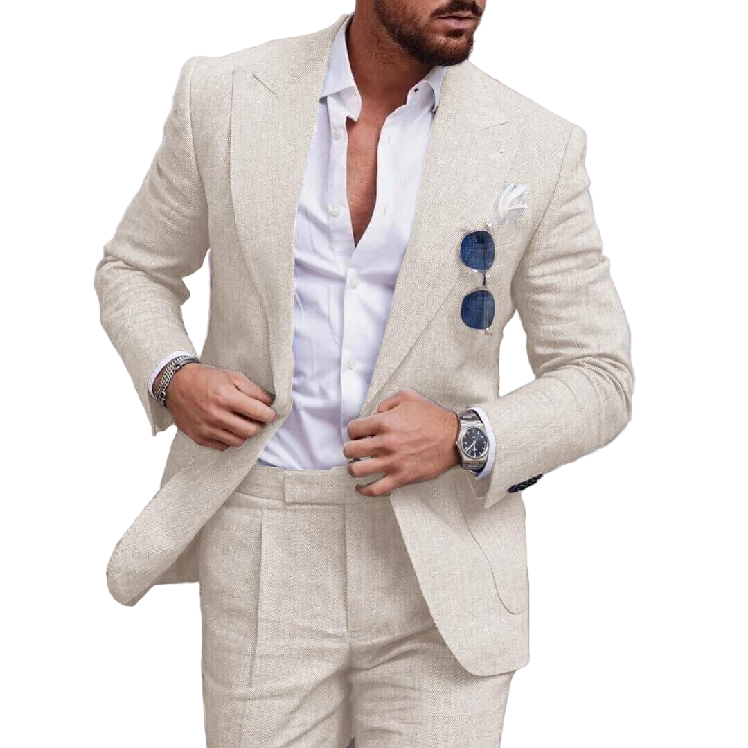 Herren Leinen-Anzug Set – 2-teiliges Sommerhochzeits- & Urlaubsoutfit
