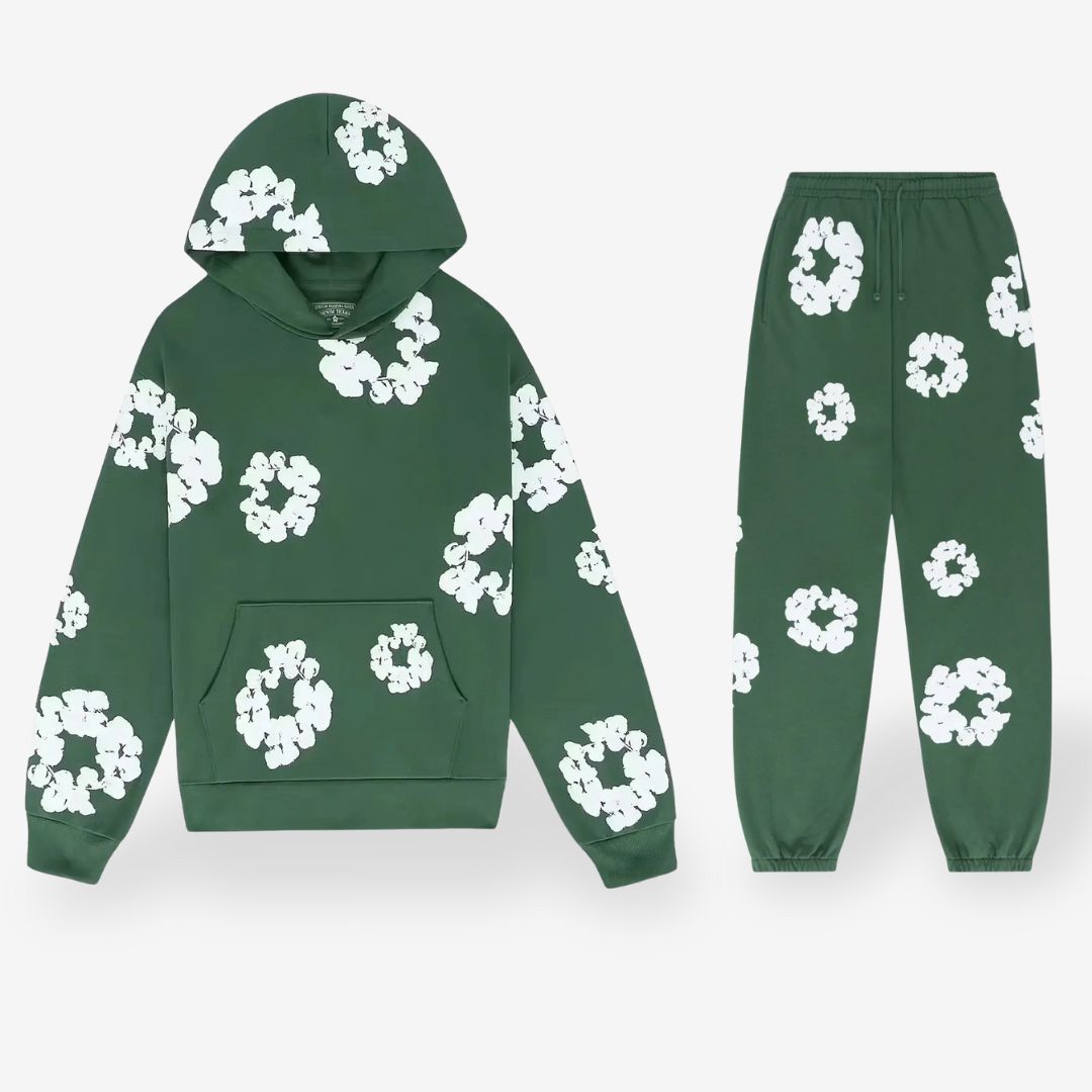 Unisex Floral Trainingsanzug Set mit Kapuzenpullover und Jogginghose – Streetwear