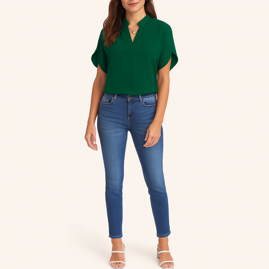 Bluse mit ausgestellten Ärmeln – Leichtes, lässiges Sommer-Top mit Rundhalsausschnitt