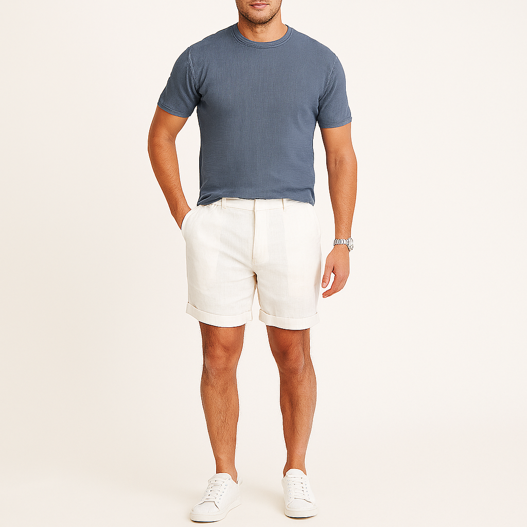 Men’s Vintage Linen Beach Shorts – Elastic Waist & Drawstring for Summer