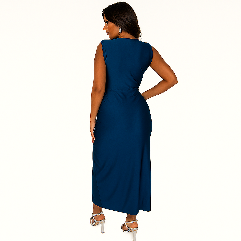 Petrol-Midikleid mit tiefem Ausschnitt – Elegante Eventmode