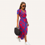 Elegantes bedrucktes Sommer-Midikleid – Leichtes V‑Ausschnitt-Design, floraler Stil