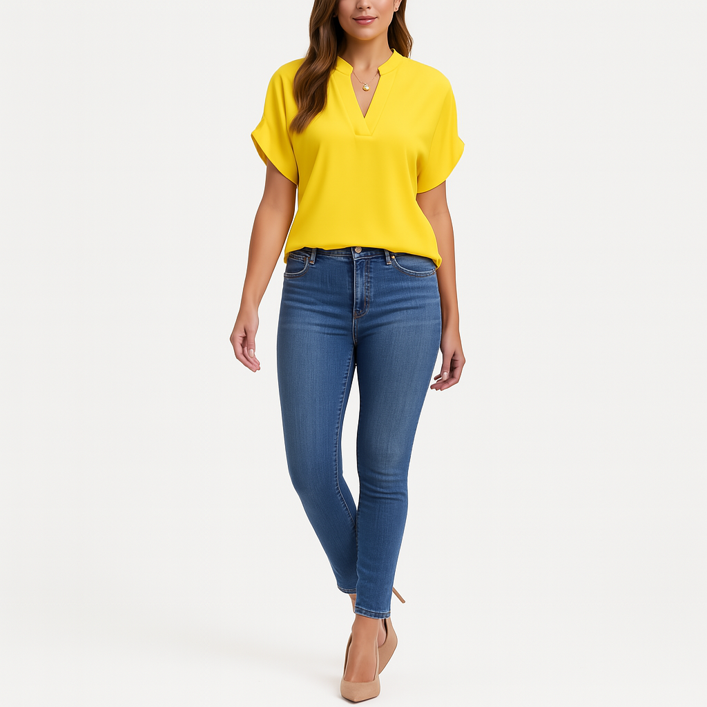 Bluse mit ausgestellten Ärmeln – Leichtes, lässiges Sommer-Top mit Rundhalsausschnitt