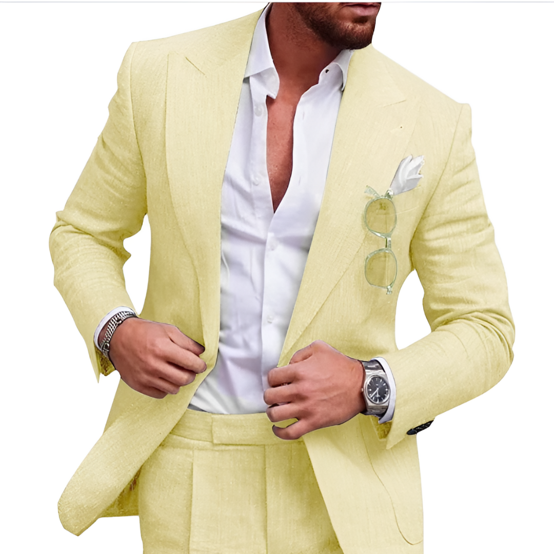 Herren Leinen-Anzug Set – 2-teiliges Sommerhochzeits- & Urlaubsoutfit
