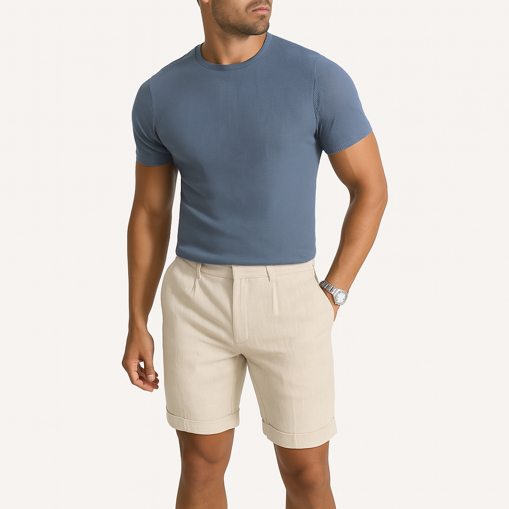 Men’s Vintage Linen Beach Shorts – Elastic Waist & Drawstring for Summer
