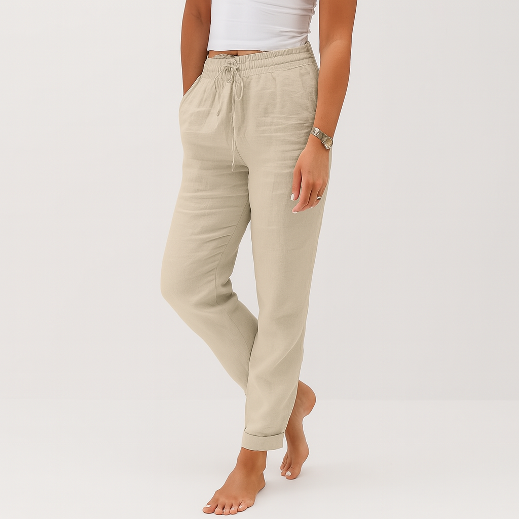 Leichte Leinenhose mit weitem Bein – Elastischer Bund, sommerlicher Komfort