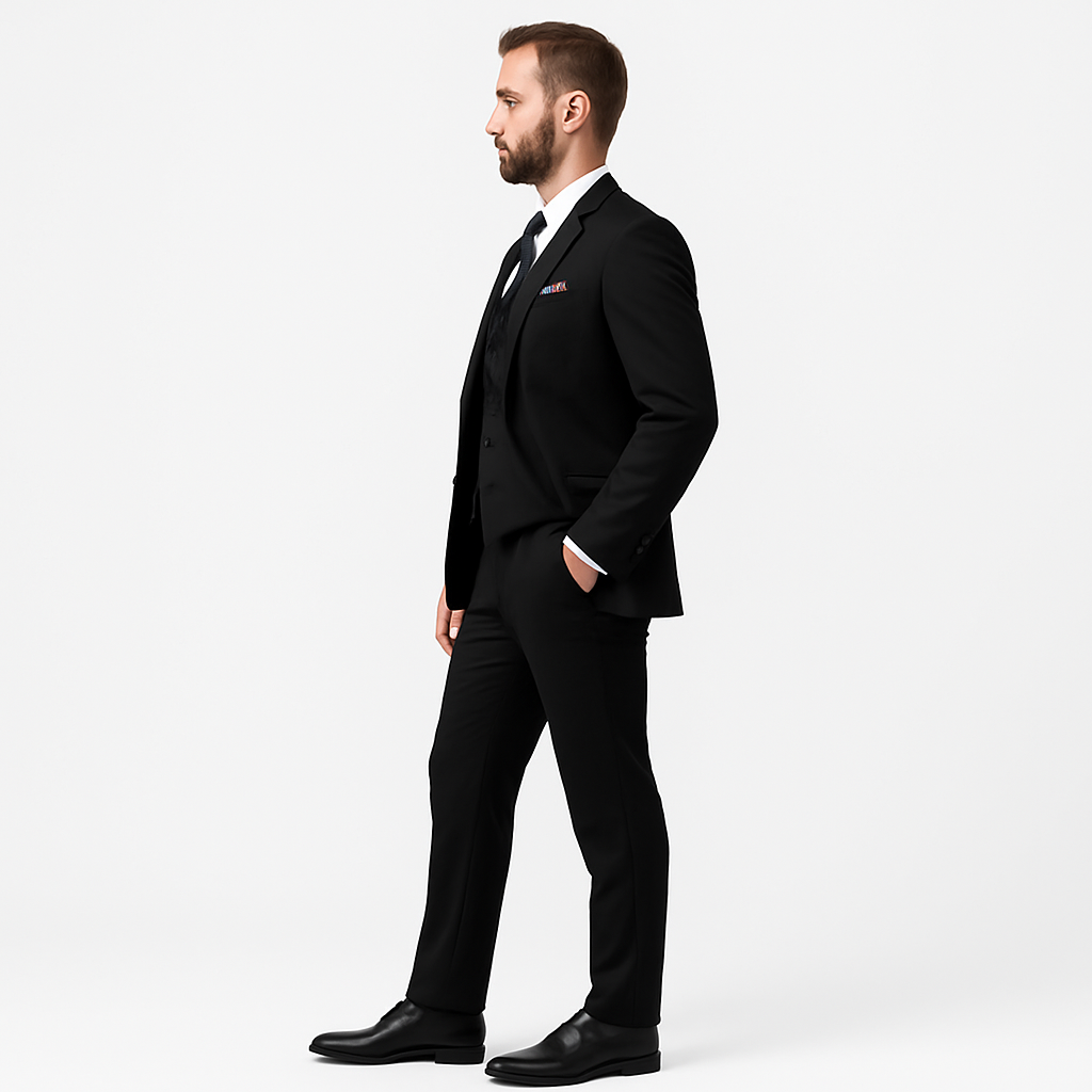 Herren 3-teiliges Anzug-Set mit Jacke mit Notch-Kragen, Weste und Hose