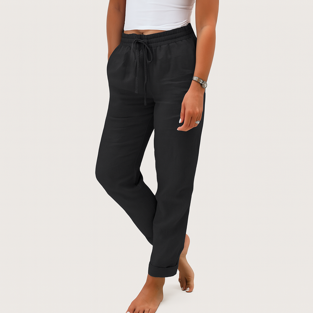 Leichte Leinenhose mit weitem Bein – Elastischer Bund, sommerlicher Komfort