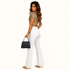 Rosa Gold Pailletten Kurzarm Cropped Top für Partys & Nächte Ausgehen