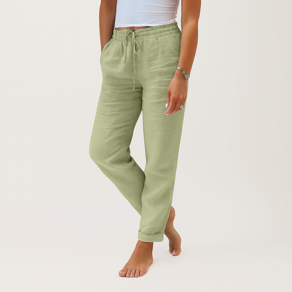 Leichte Leinenhose mit weitem Bein – Elastischer Bund, sommerlicher Komfort