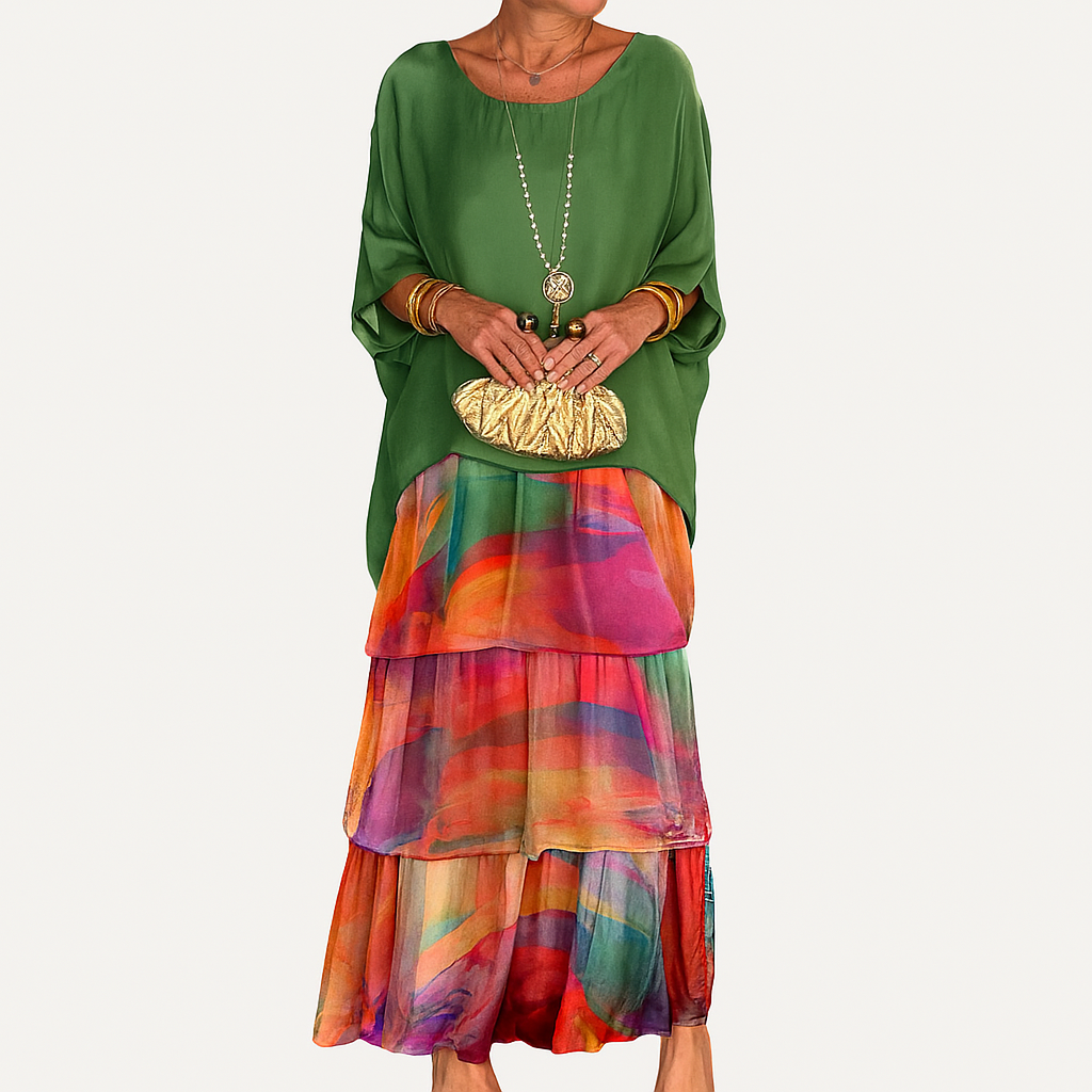 Langes Maxi-Kleid mit Rundhalsausschnitt – Leichter, fließender Sommerstil