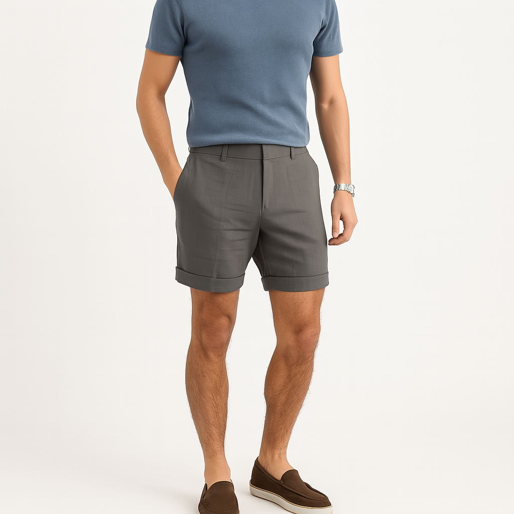 Herren Vintage Leinen Strand-Shorts – Elastischer Bund & Kordelzug