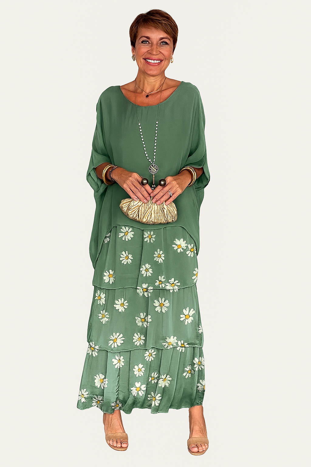 Langes Maxi-Kleid mit Rundhalsausschnitt – Leichter, fließender Sommerstil