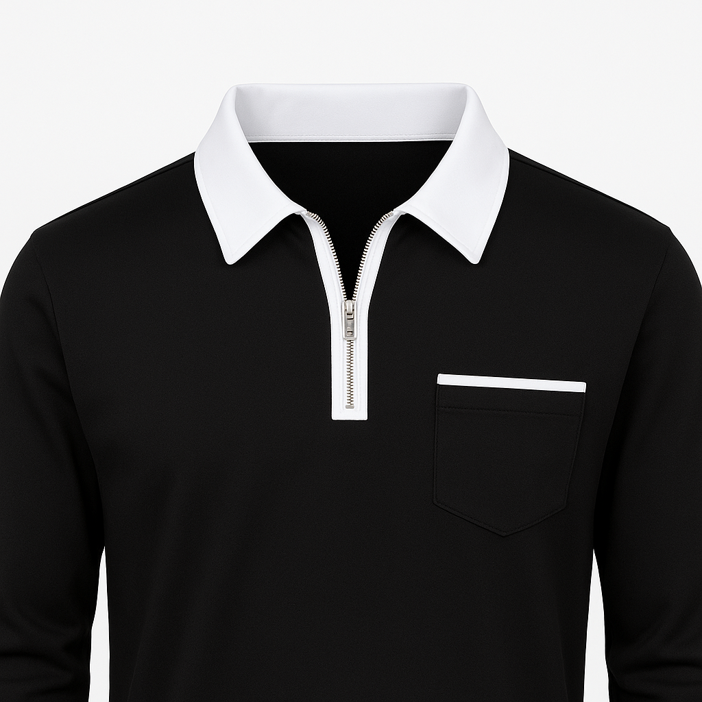 Herren Langarm-Polo mit Reißverschlusskragen – Smart-Casual