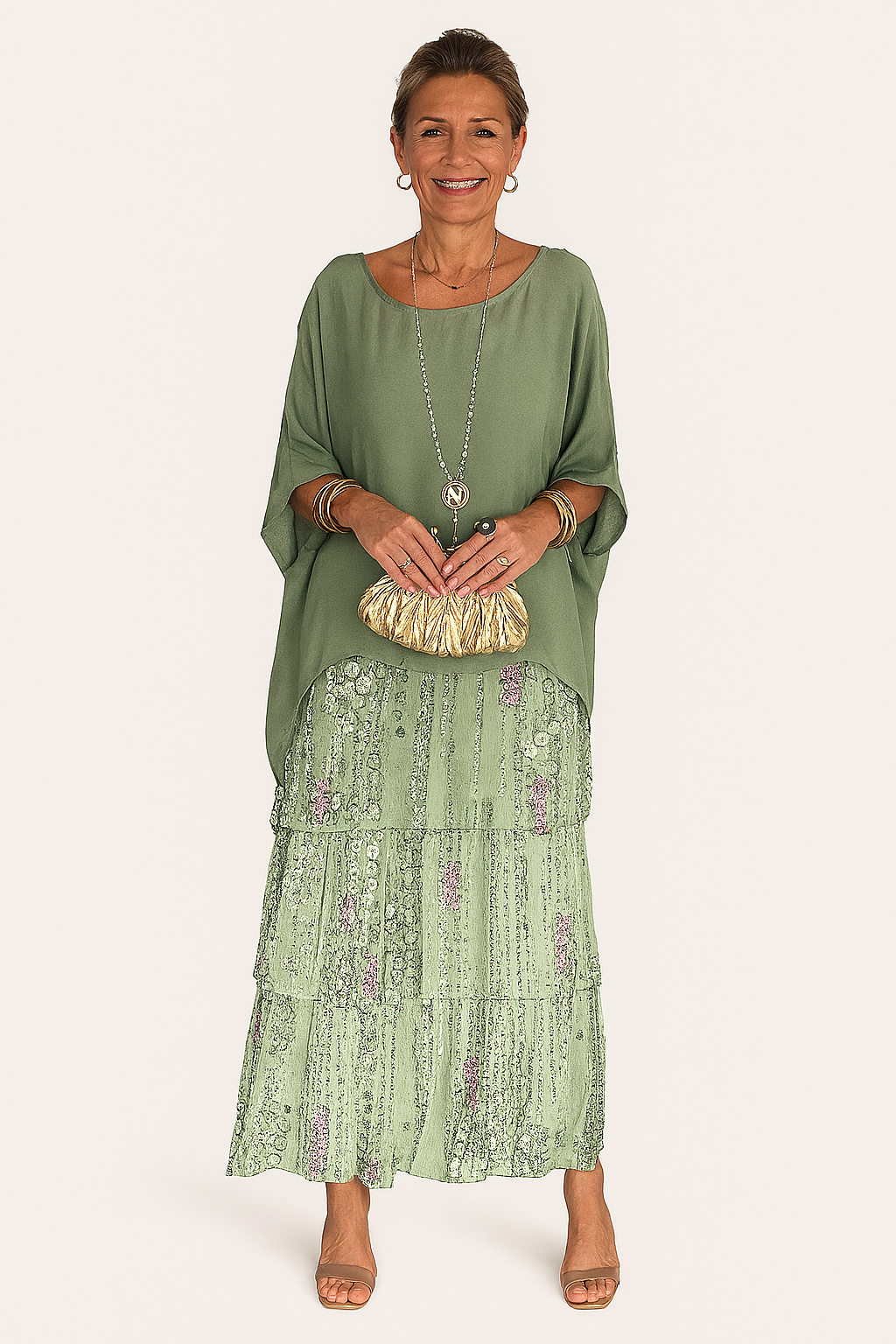 Langes Maxi-Kleid mit Rundhalsausschnitt – Leichter, fließender Sommerstil