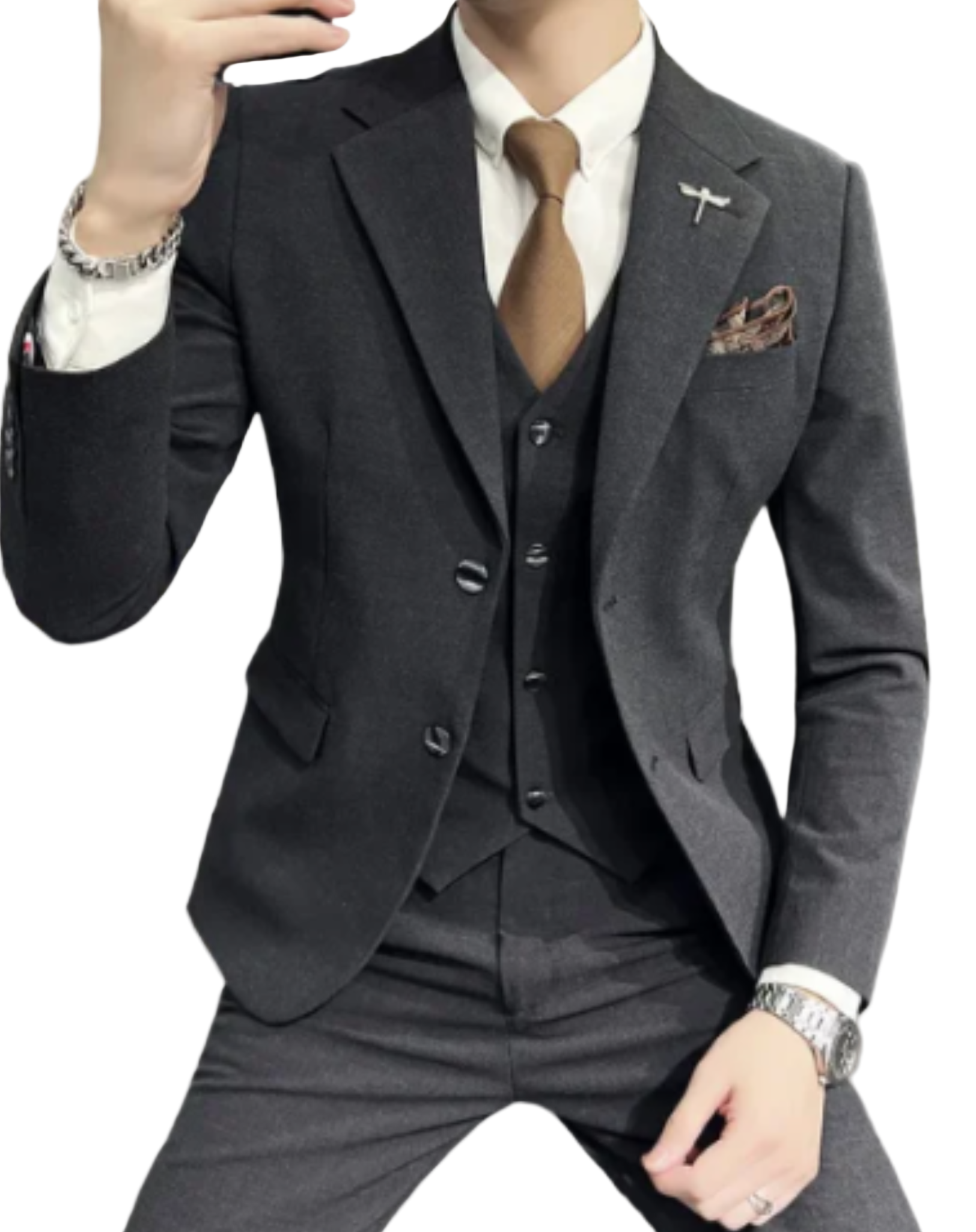 Herren 3-teiliger Anzug mit Reversjacke, Weste und Hose