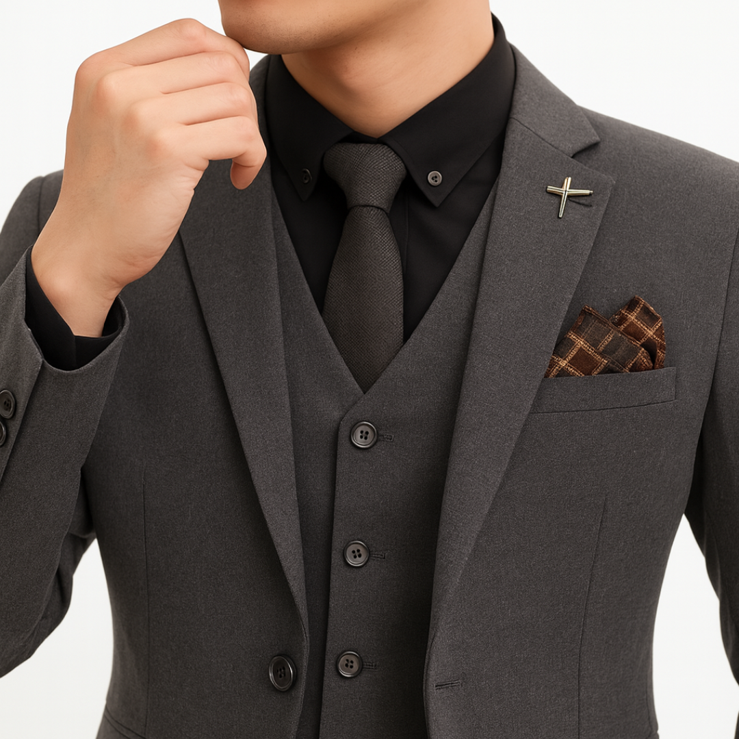 Herren 3-teiliger Anzug mit Reversjacke, Weste und Hose