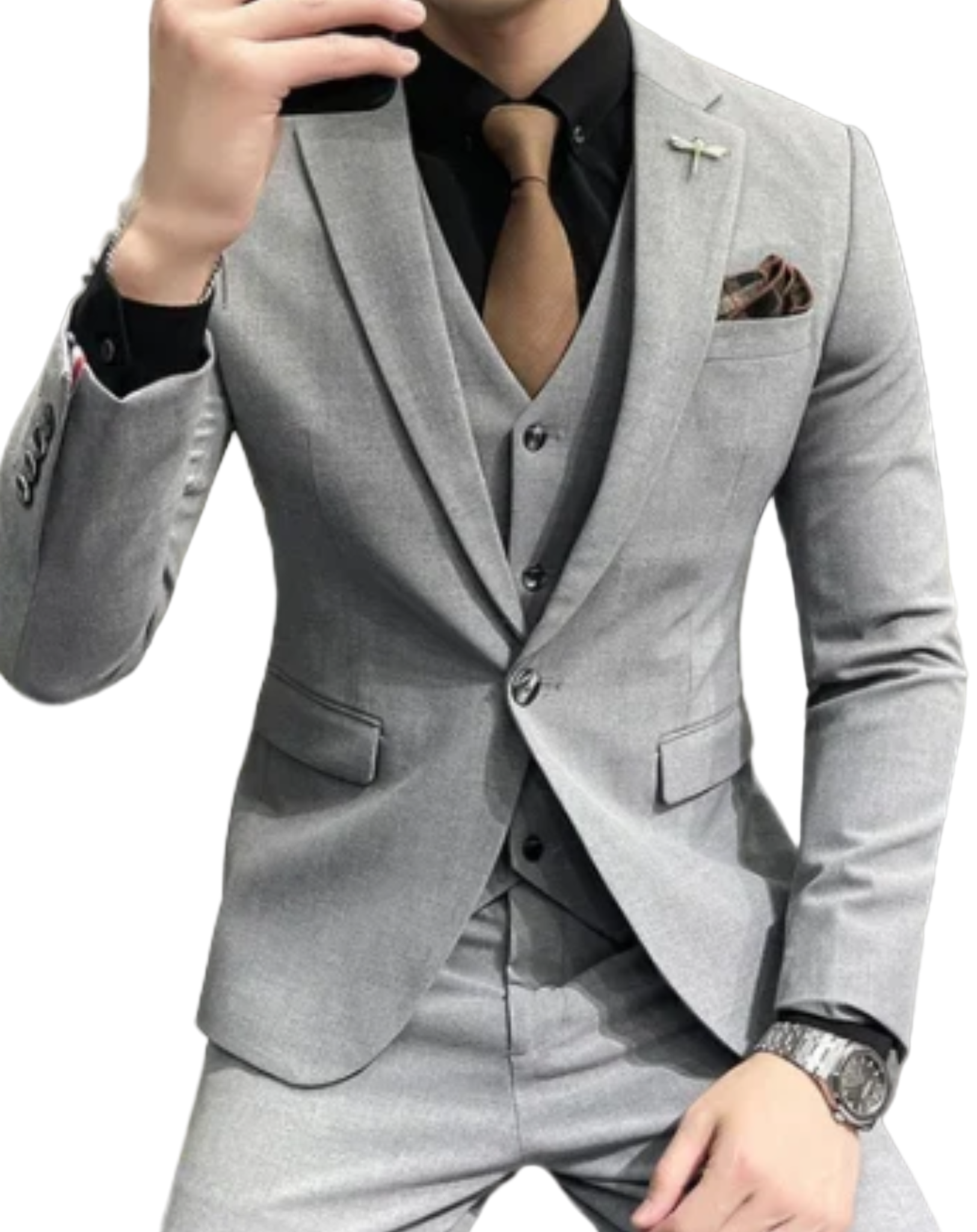 Herren 3-teiliger Anzug mit Reversjacke, Weste und Hose