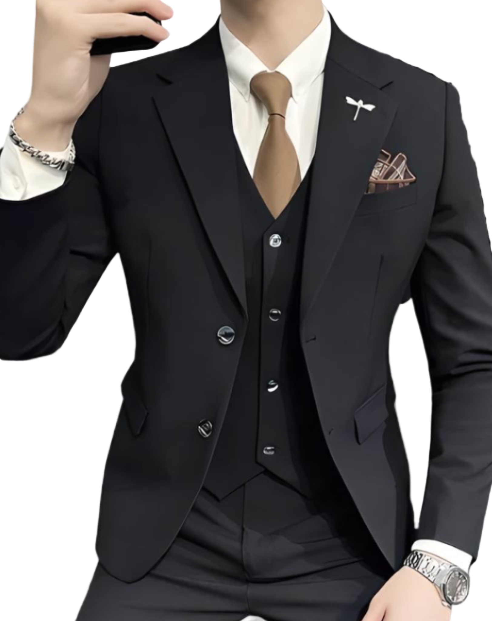 Herren 3-teiliger Anzug mit Reversjacke, Weste und Hose