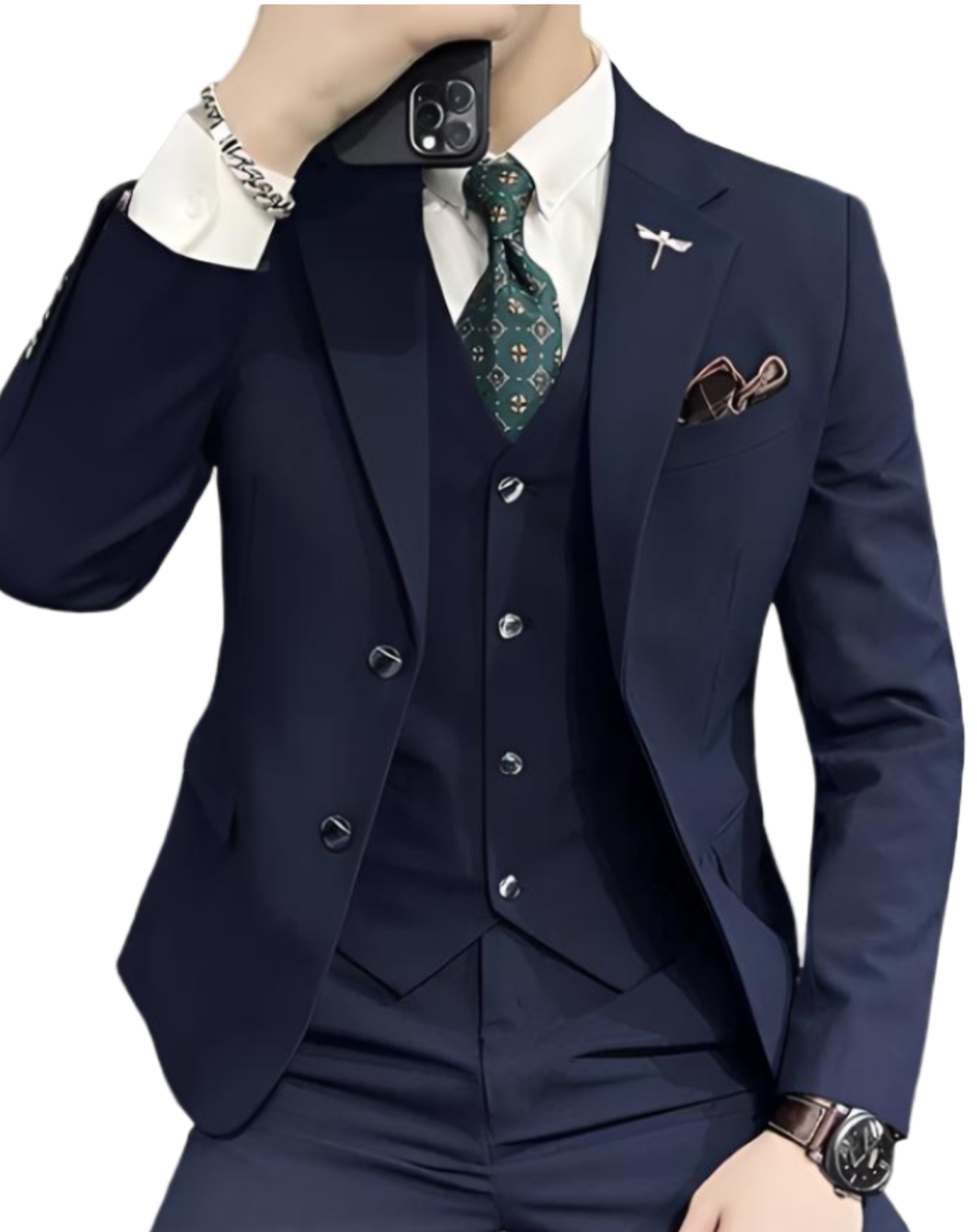 Herren 3-teiliger Anzug mit Reversjacke, Weste und Hose