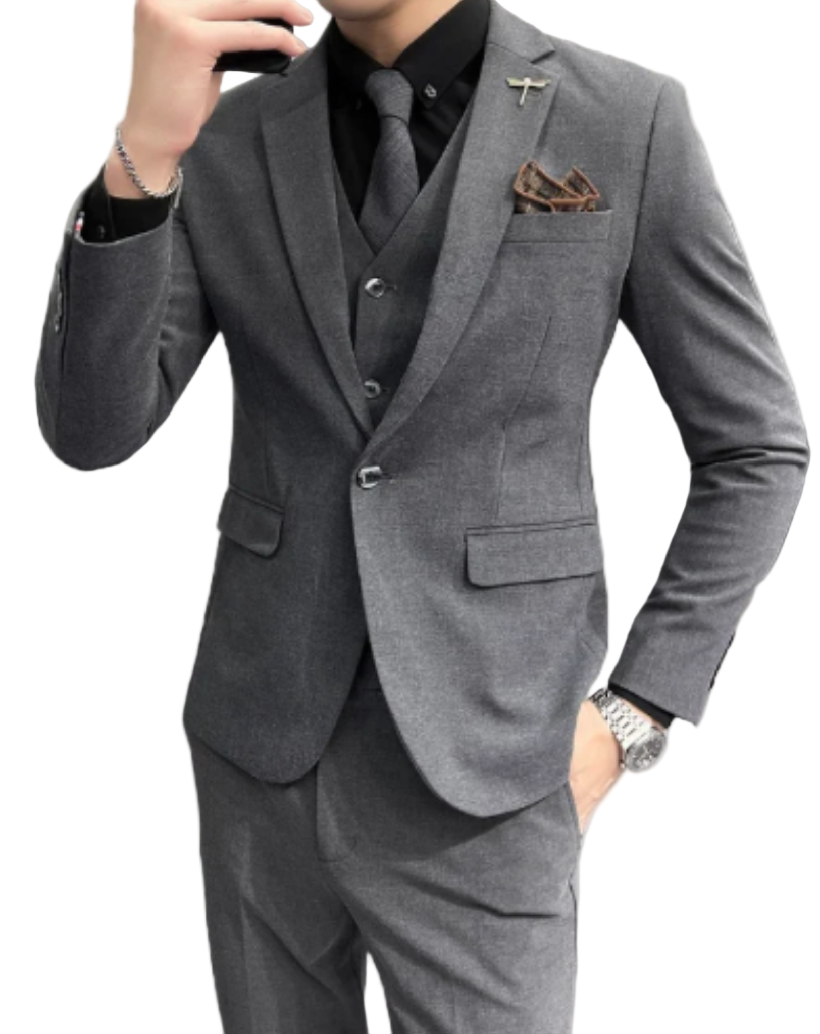 Herren 3-teiliger Anzug mit Reversjacke, Weste und Hose